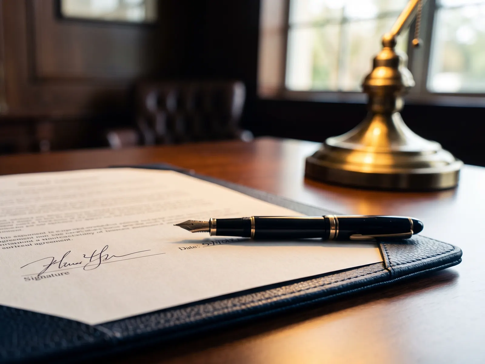 A signed agreement on a desk